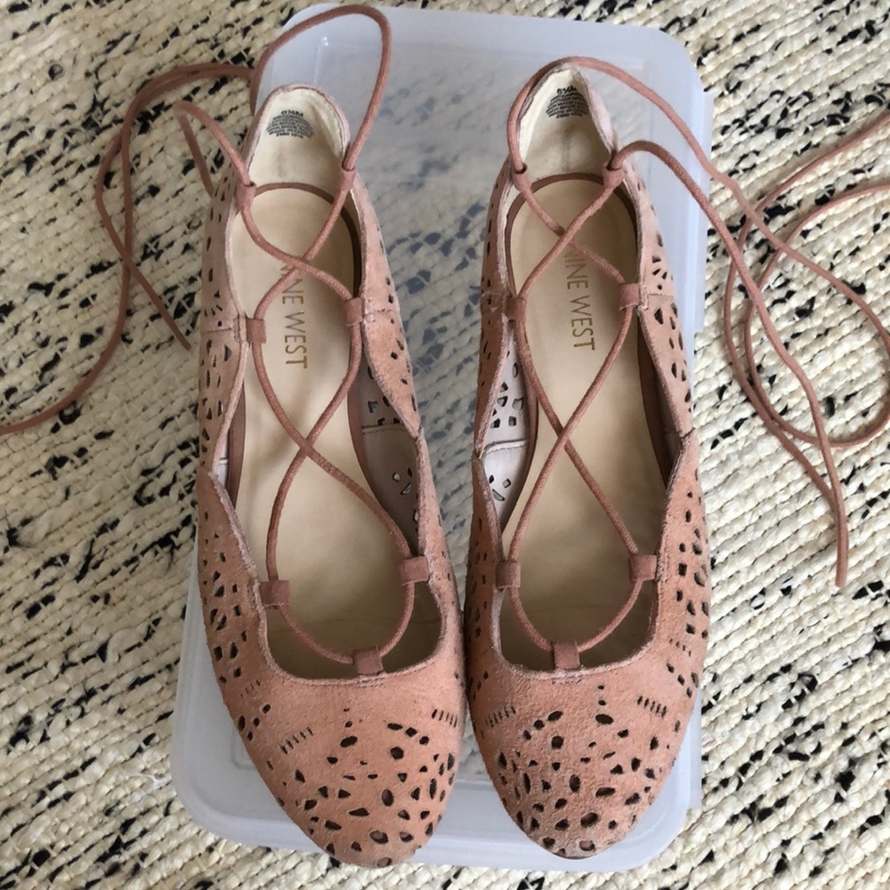 Nine West ‘Pink Lace-up Ballet Flats’